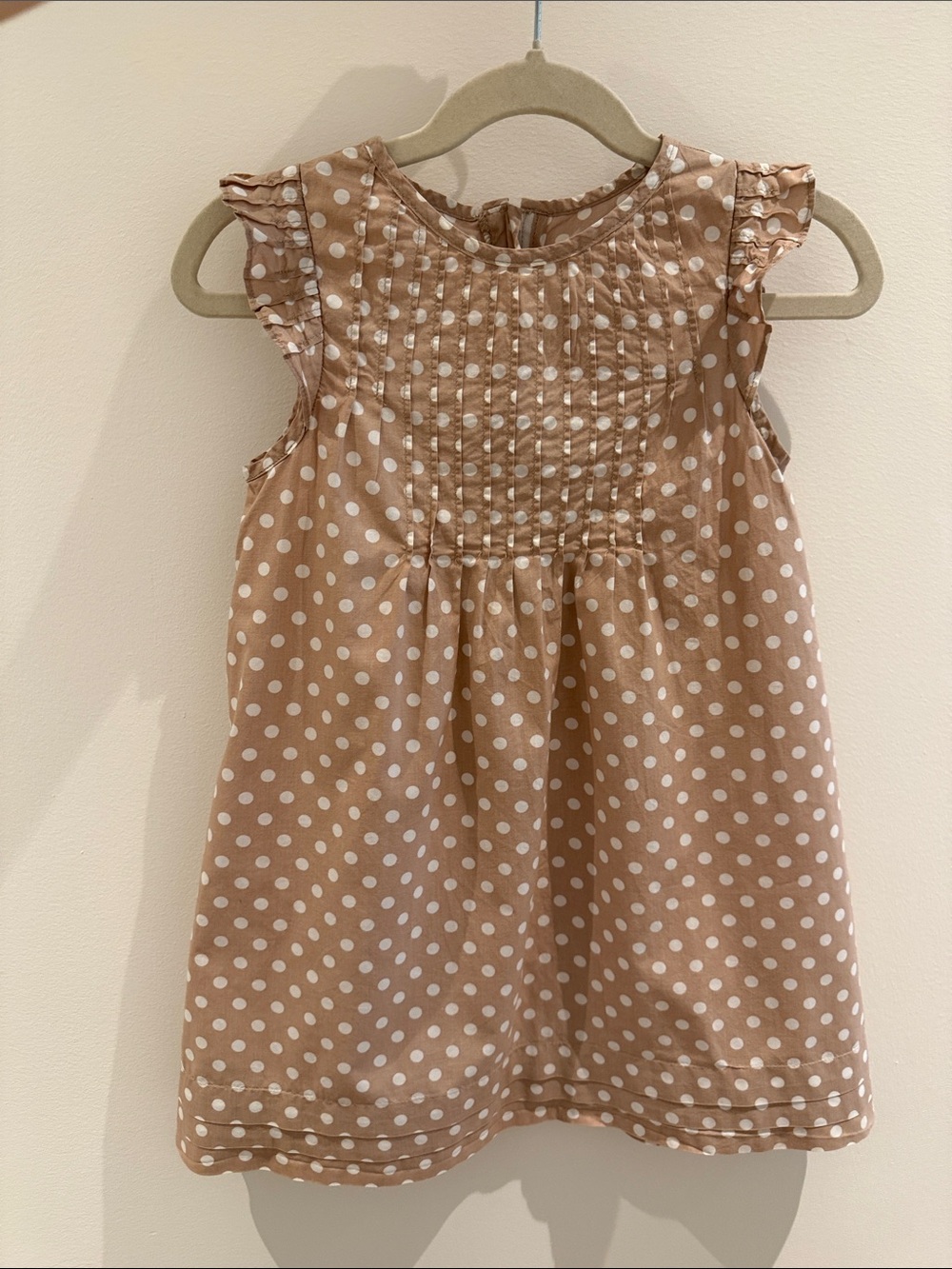 Jacadi Tan & White Polka Dot Dress